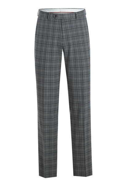 Renoir Men's Grey Windowpane Plaid 2-Btn Slim Fit Stretch Suit - Elegant Mensattire