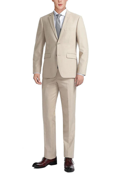 Renoir Men's Slim Fit Two-Button Suit & Optional Vest in Light Tan Beige - Elegant Mensattire