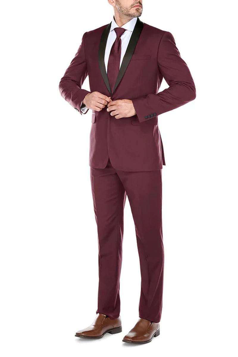 Renoir Mens Traditional Slim Fit Burgundy Tuxedo Shawl Collar - USA Men's Outlet β SuitUSA