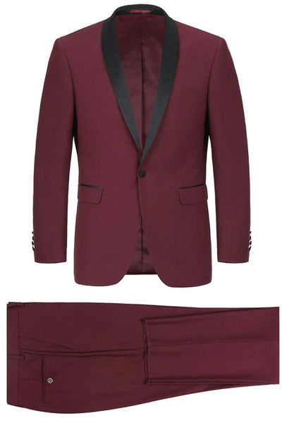 Renoir Mens Traditional Slim Fit Burgundy Tuxedo Shawl Collar - USA Men's Outlet