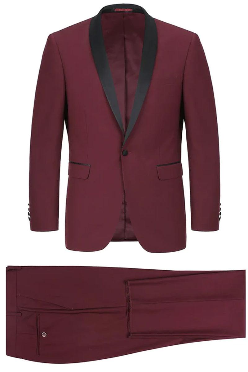 Renoir Mens Traditional Slim Fit Burgundy Tuxedo Shawl Collar - USA Men's Outlet