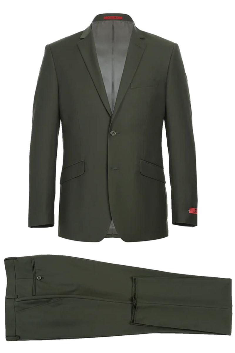 Renoir Olive Slim 2-Button Suit & Optional Vest - Elegant Mensattire