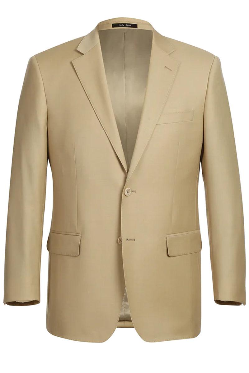 Renoir Tan 2-Button Wool Slim Suit w/ Optional Vest - Elegant Mensattire