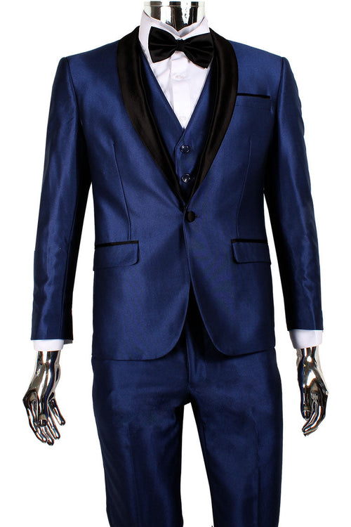 Versailles Indigo Blue 1-Button Shawl Tuxedo (3-Piece Set) by Retro Paris