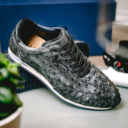 Zelli Rio Genuine Ostrich Quill Sneakers in Faded Black