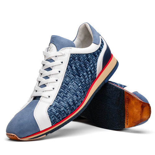 Zelli Ripi Hand Woven Sueded Calfskin Luxury Sneakers in Blue