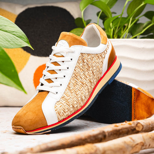 Zelli Ripi Hand-Woven Sueded Calfskin Luxury Sneakers in Brown