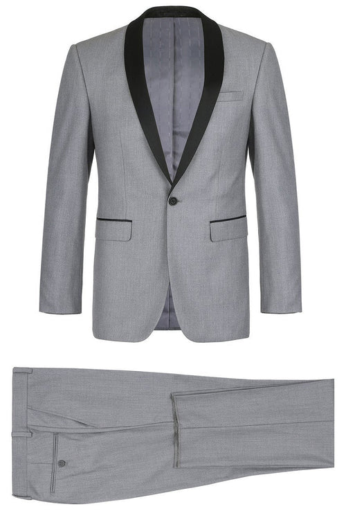 Paris Grey 1-Button Shawl Tuxedo (2-Piece Set) by RN Collection