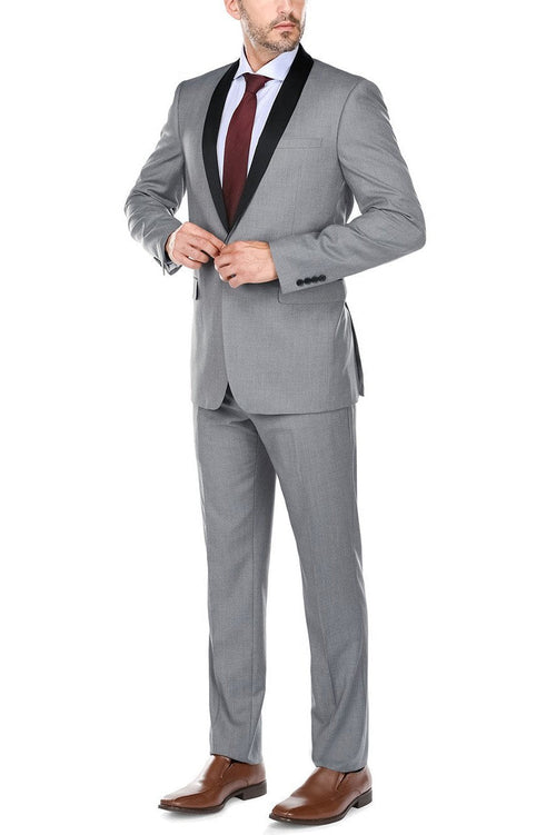 Paris Grey 1-Button Shawl Tuxedo (2-Piece Set) by RN Collection