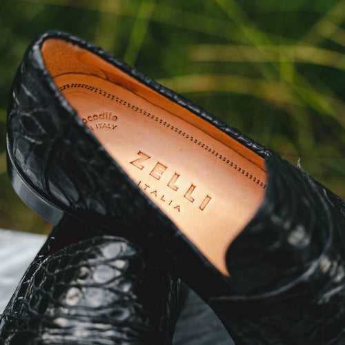 Zelli Roma Genuine Caiman Crocodile Penny Loafer in Black