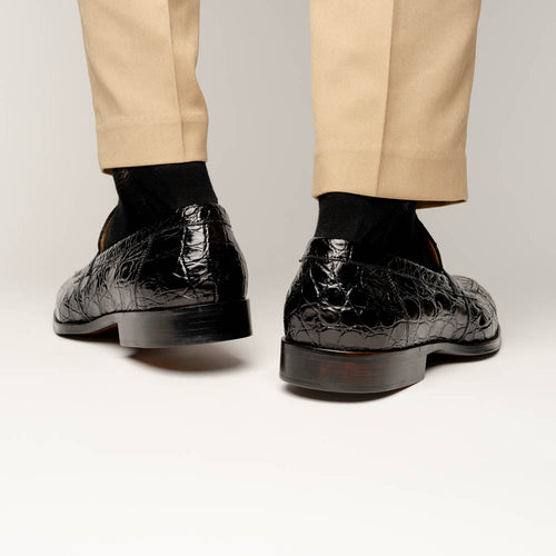 Zelli Roma Genuine Caiman Crocodile Penny Loafer in Black