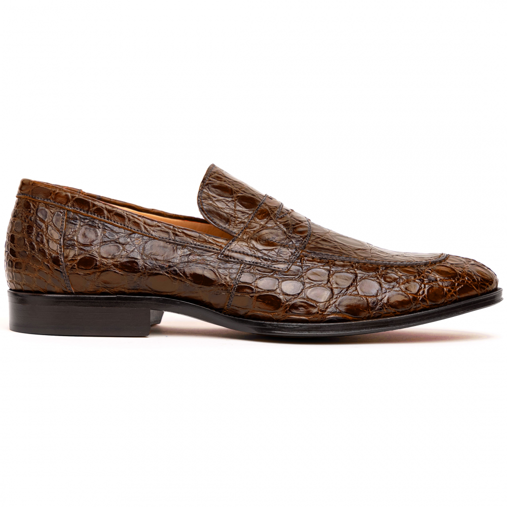 Zelli Roma Genuine Caiman Crocodile Penny Loafers in Cognac