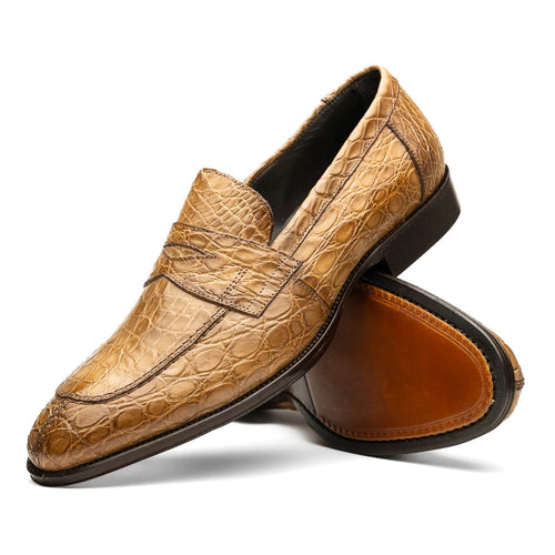 Zelli Roma Genuine Caiman Crocodile Penny Loafers in Taupe