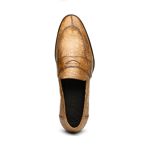 Zelli Roma Genuine Caiman Crocodile Penny Loafers in Taupe