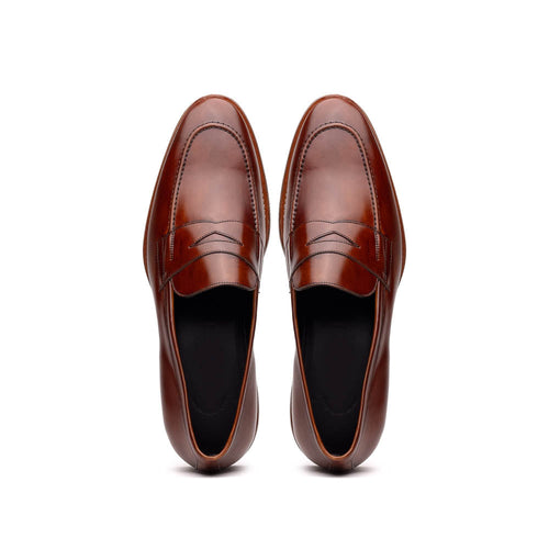 Zelli Roma Hand-Burnished Calfskin Penny Loafers in Cognac