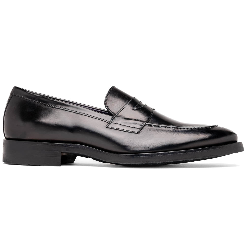 Zelli Roma Hand-Burnished Calfskin Penny Loafers in Black