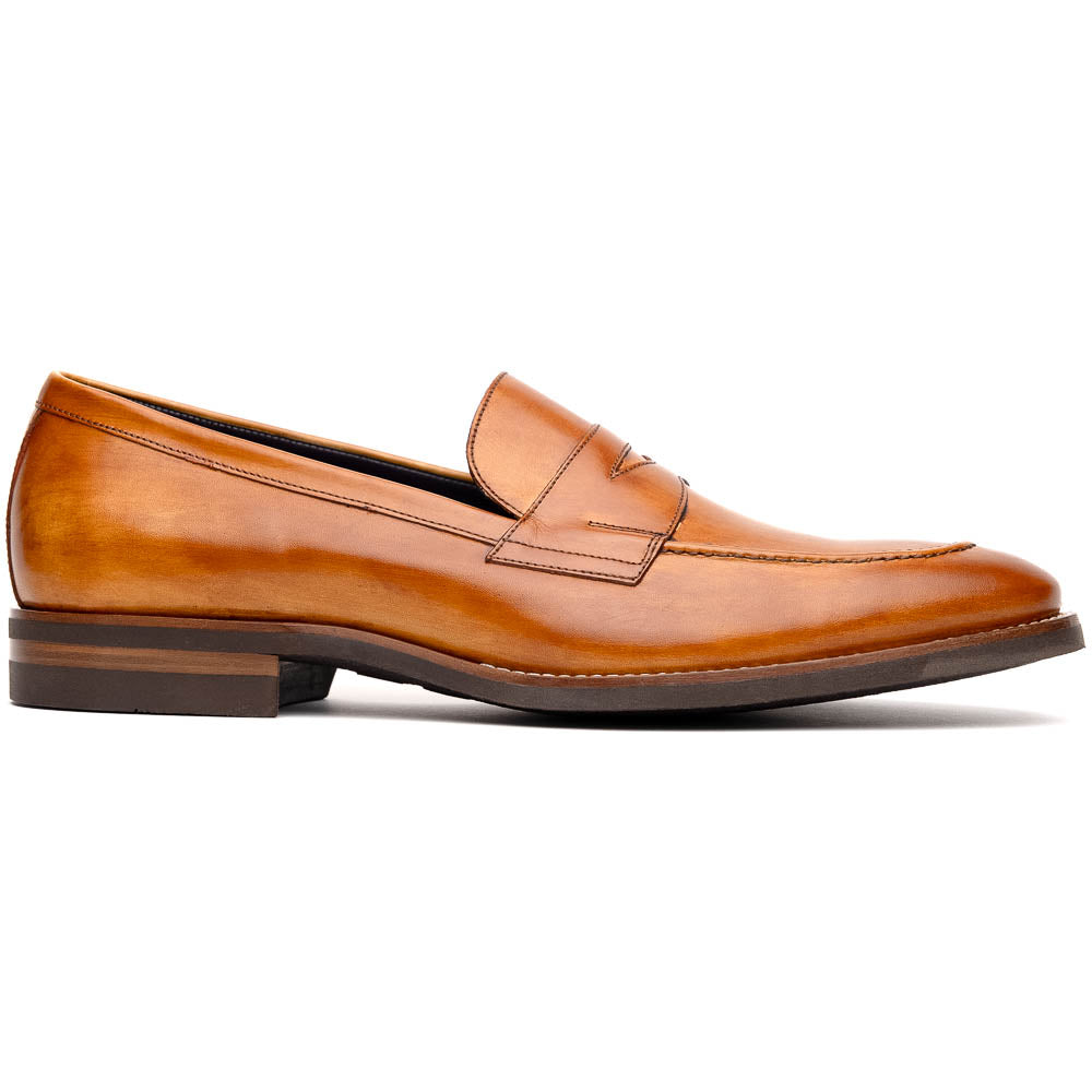 Zelli Roma Hand-Burnished Calfskin Penny Loafers in Camel