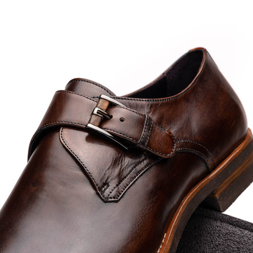 Zelli Roman Smooth Calfskin Monk Strap Dress Shoes in Chestnut