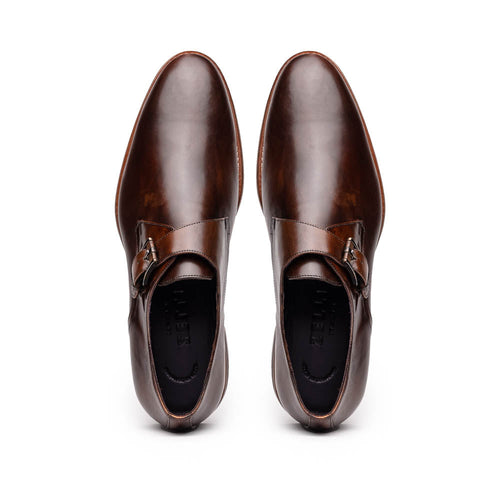 Zelli Roman Smooth Calfskin Monk Strap Dress Shoes in Chestnut