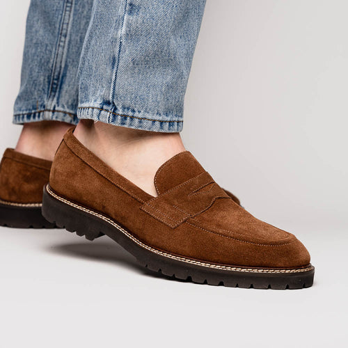 Zelli Roma Italian Suede Penny Loafers in a Beautiful Tobacco Finish