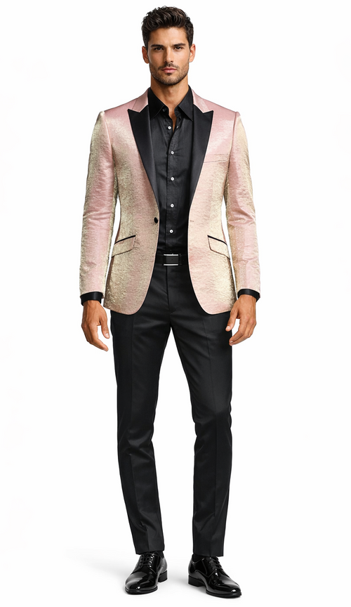Rose Gold Tuxedo Jacket Shiny Slim Fit with Peak Lapel - Wedding - Prom