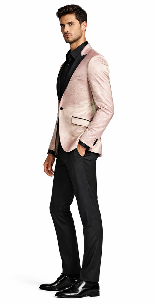 Rose Gold Tuxedo Jacket Shiny Slim Fit with Peak Lapel - Wedding - Prom