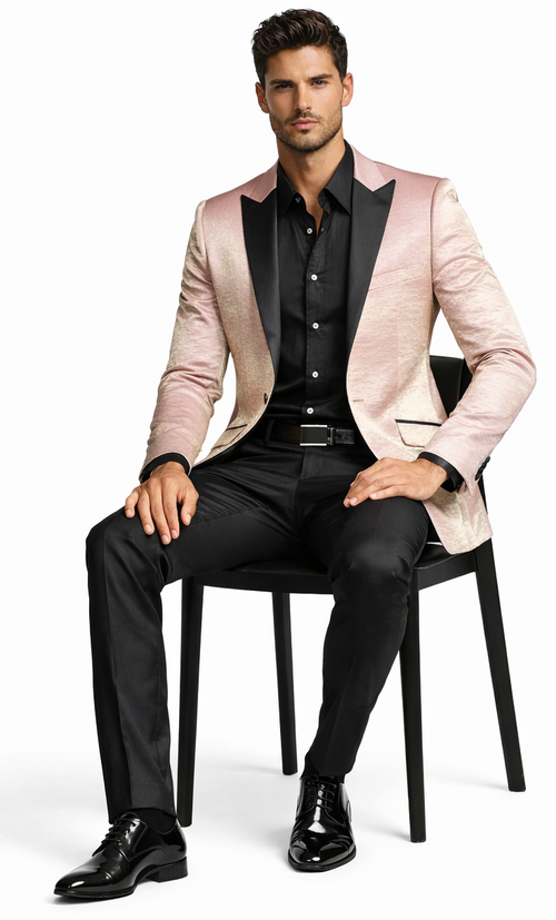 Rose Gold Tuxedo Jacket Shiny Slim Fit with Peak Lapel - Wedding - Prom