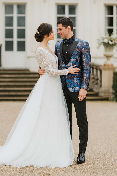 Rose & Lavender Floral Tuxedo Jacket with Shawl Lapel ā Slim Fit