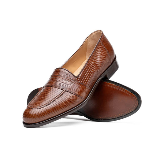 Zelli Rossi Genuine Teju Lizard Apron Toe Slip-On Loafer in Cognac