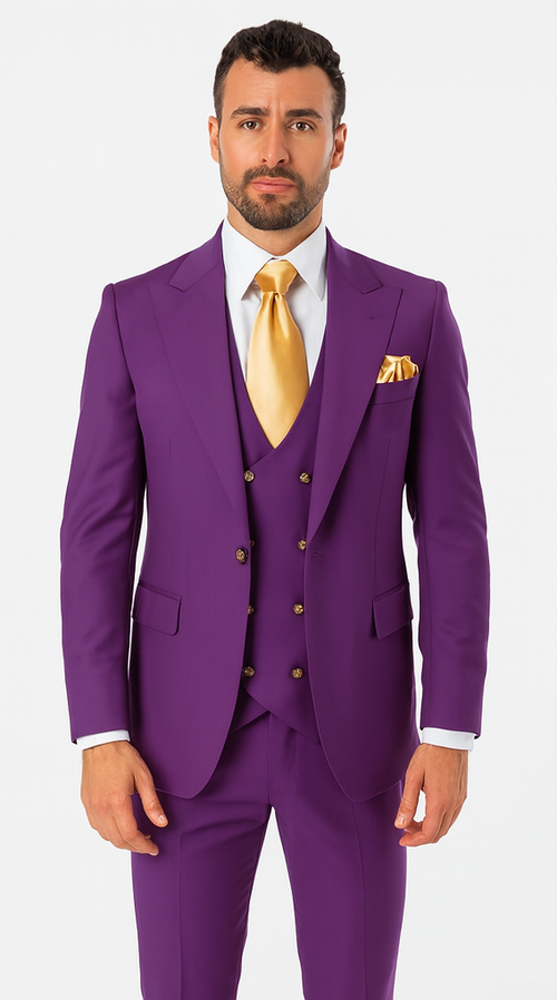 Rossi Man BOND RM1778 Slim Fit 3-Piece Purple Suit - Men’s Formalwear at USA Men's Outlet
