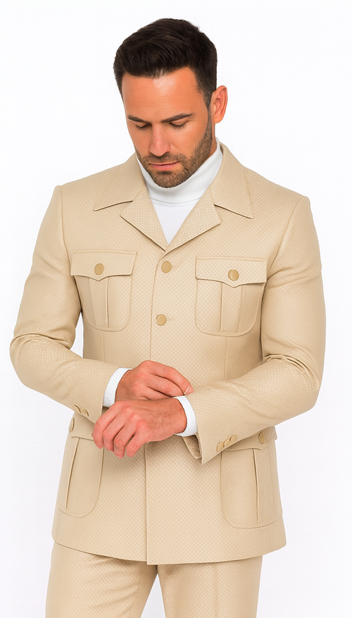 Rossi Man DUKE RM1766 Slim Fit 3-Piece Suit for Men - Modern Cream Off-White Formalwear | USA Men's Outlet