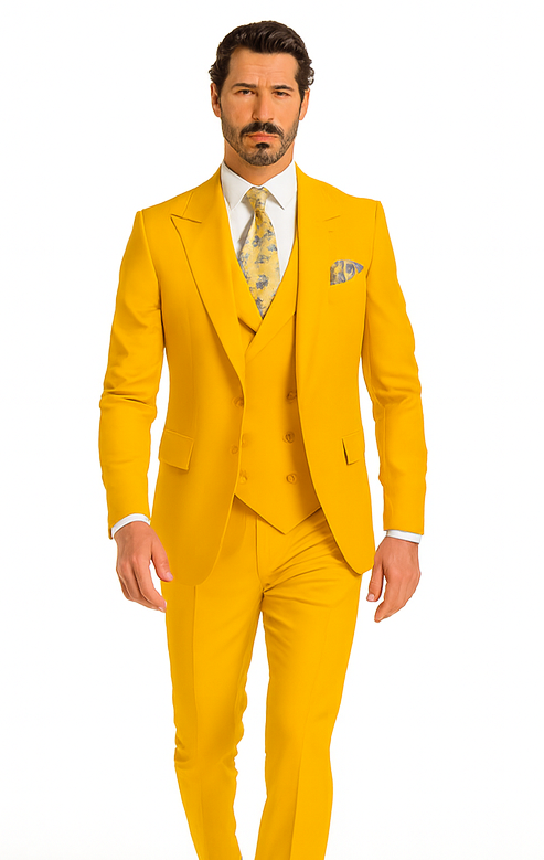 Rossi Man ELI RM103 Bold Yellow 3-Piece Suit - Men’s Formalwear by USA Men's Outlet
