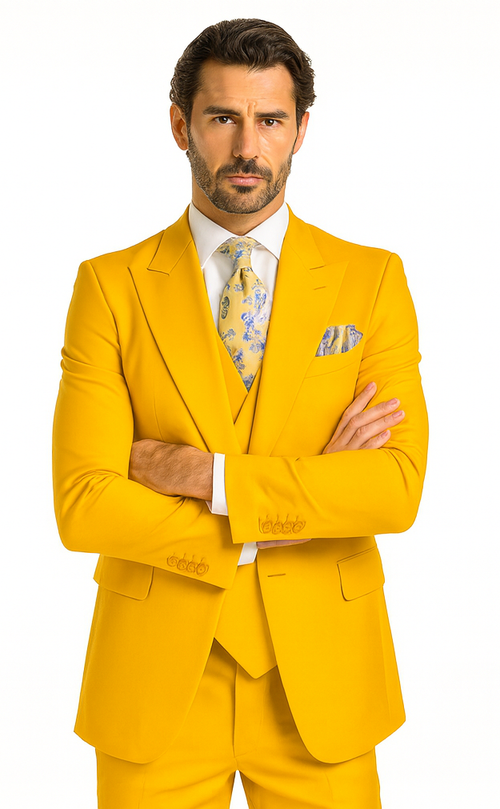 Rossi Man ELI RM103 Bold Yellow 3-Piece Suit - Men’s Formalwear by USA Men's Outlet