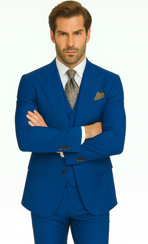 Rossi Man ELI RM110 Royal Blue 3-Piece Suit - Slim Fit Men’s Formalwear USA Men's Outlet
