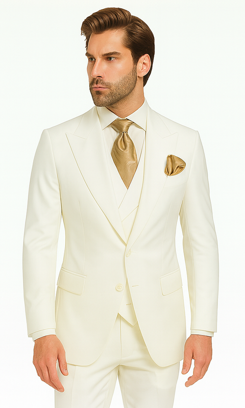 Rossi Man ELI RM202 Winter White 3-Piece Suit - Tailored Men’s Formalwear Set by USA Men's Outlet