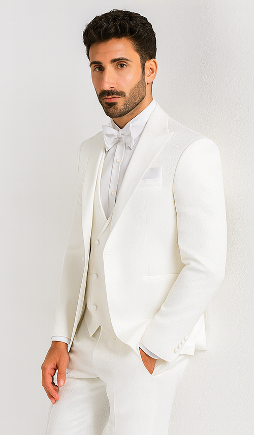 Rossi Man FORD RM1911 Men’s Slim Fit 3-Piece White Suit - Modern Formalwear for Special Occasions USA Men's Outlet