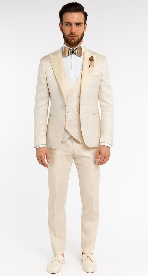 Rossi Man FORD RM1913 Slim Fit 3-Piece Off-White Suit for Men - Classic Formalwear by USA Men's Outlet