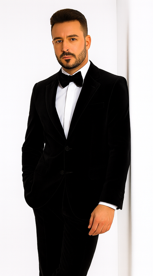 Rossi Man LEO RM1575 Black Suit - Men’s Modern Sleek Fit Formalwear by USA Men's Outlet