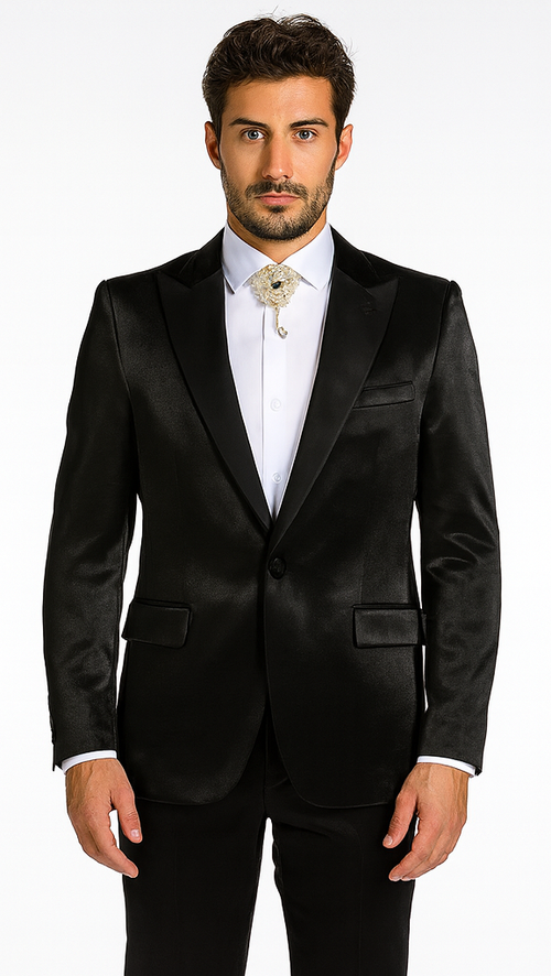 Rossi Man LEO RM1600 Men’s Slim Fit 3-Piece Black Suit - Classic Formalwear for Events - USA Men's Outlet