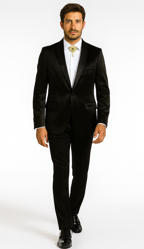 Rossi Man LEO RM1600 Men’s Slim Fit 3-Piece Black Suit - Classic Formalwear for Events - USA Men's Outlet