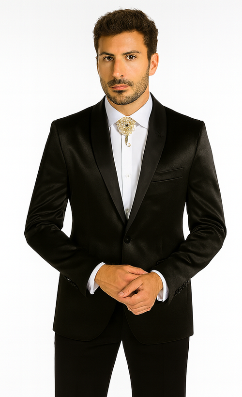 Rossi Man LEO RM1600 Men’s Slim Fit 3-Piece Black Suit - Classic Formalwear for Events - USA Men's Outlet