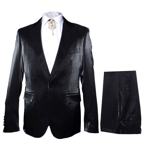 Rossi Man LEO RM1600 Men’s Slim Fit 3-Piece Black Suit - Classic Formalwear for Events - USA Men's Outlet