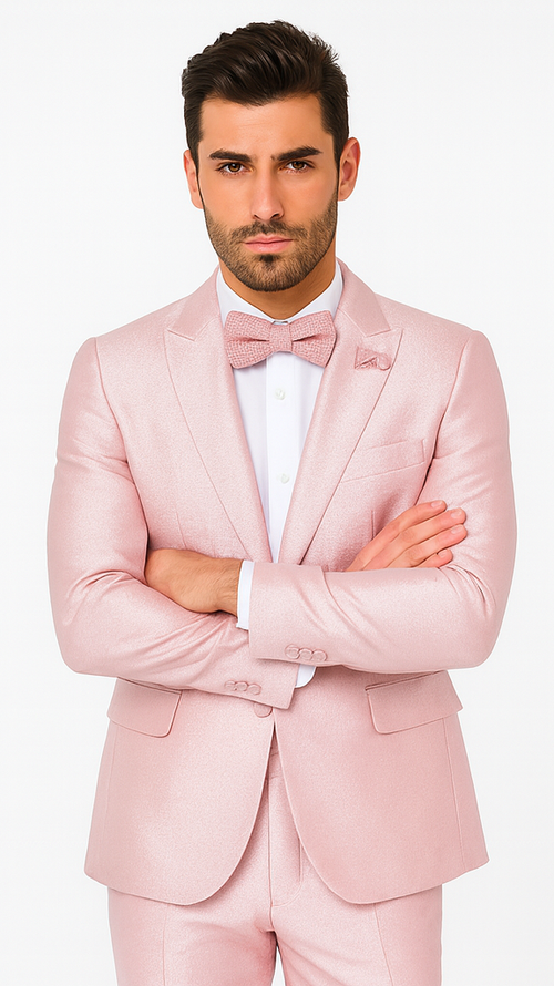 Rossi Man LEO RM1641 Men’s Slim Fit 3-Piece Pink Shimmer Suit - Formalwear for Special Events USA Men's Outlet