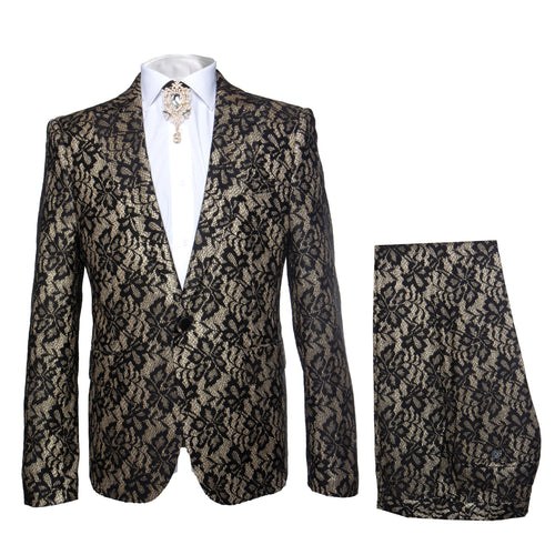 Rossi Man LEO RM1901 Men’s Slim Fit 3-Piece Gold & Black Designer Tuxedo - Formalwear for Events by USA Men's Outlet