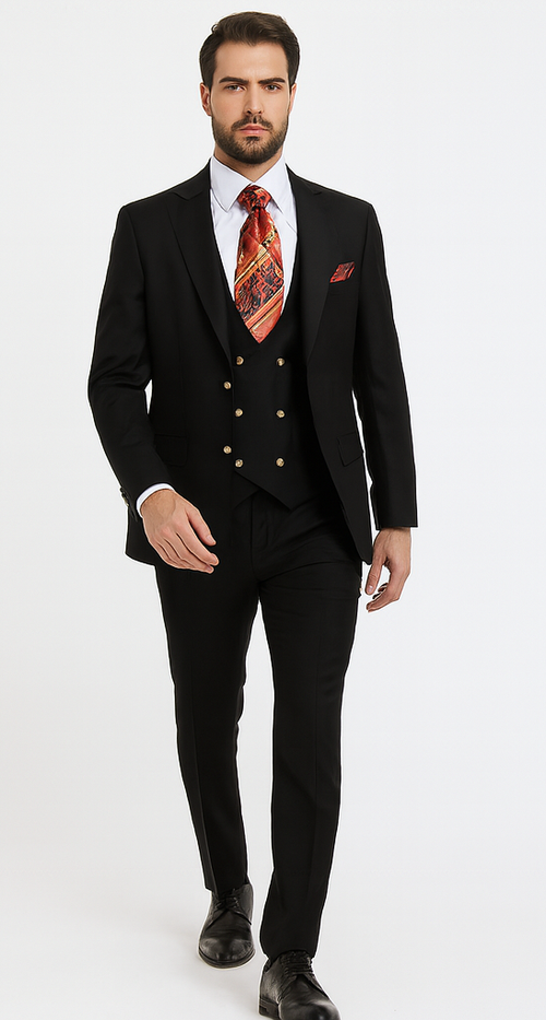Rossi Man MAX RM1101 Black Slim Fit 3-Piece Suit - Men’s Modern Formalwear at USA Men's Outlet
