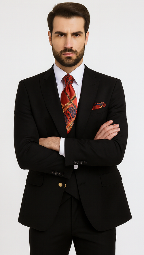 Rossi Man MAX RM1101 Black Slim Fit 3-Piece Suit - Men’s Modern Formalwear at USA Men's Outlet