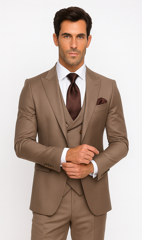 Rossi Man MAX RM1172 Mocha Slim Fit 3-Piece Suit - Men’s Formalwear by USA Men's Outlet
