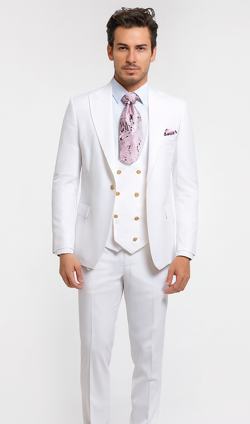 Rossi Man MAX RM1374 White Slim Fit 3-Piece Suit - Men’s Formalwear by USA Men's Outlet