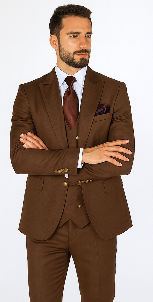 Rossi Man MAX RM1392 Brown Slim Fit 3-Piece Suit - Men’s Formalwear by USA Men's Outlet