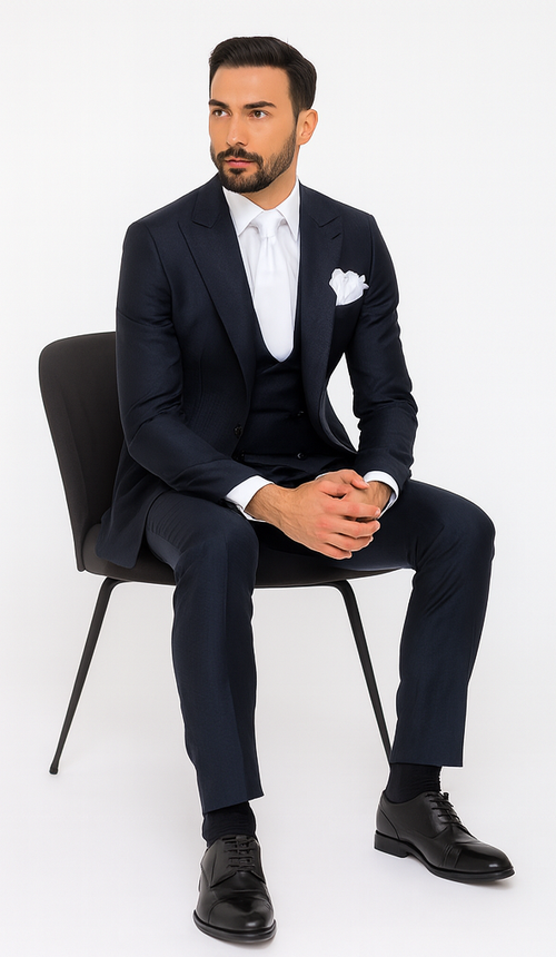 Rossi Man MAX RM1711 Navy Slim Fit 3-Piece Suit - Men’s Formalwear at USA Men's Outlet